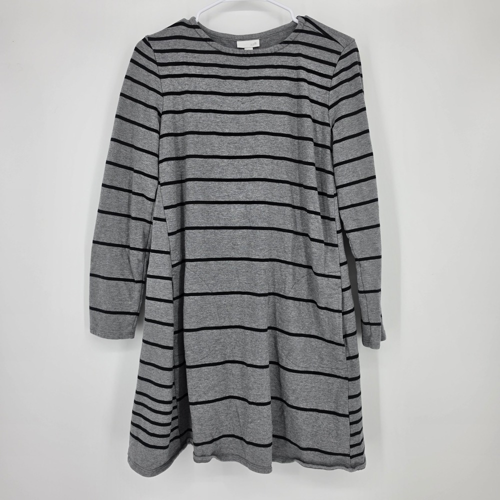J.‎ Jill Striped Tunic Dress Medium Gray Black Minimalist Casual